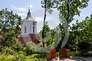 Dzierzgon, pomorskie / Poland-June 26, 2020.:A historic church in a small town. Catholic temple in Central Europe