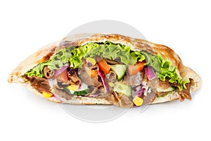 DÃÂ¶ner Kebab Doner Kebap fast food in flatbread isolated on a white background photo