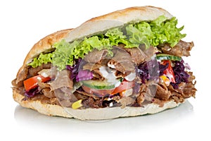 DÃÂ¶ner Kebab Doner Kebap fast food in flatbread isolated on a white background photo