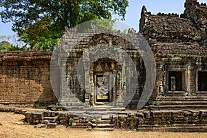 DÃ©tail de la porte nord du temple Preah Khan dans le domaine des temples de Angkor, au Cambodge