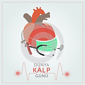 DÃ¼nya kalp gÃ¼nÃ¼, design. Translate: World Heart Day. Vector, illustration.