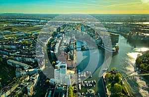 DÃ¼sseldorf-Hafen Rhine river harbor aerial view