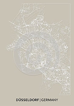 Düsseldorf (North Rhine-Westphalia, Germany) street map outline for poster, paper cutting.