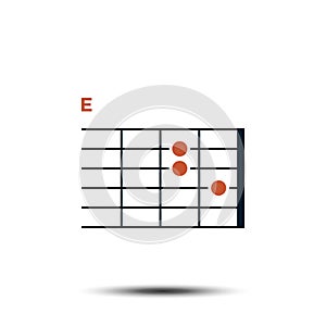 E, Basic Guitar Chord Chart Icon Vector Template