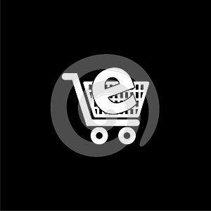 E in the basket depicting, e-commerce or online shopping icon isolated on black background