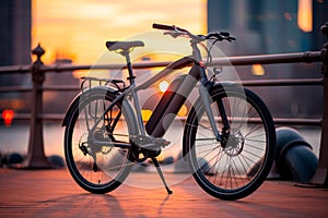 E-Bike parked in the street side. Ebike Cycling in the city