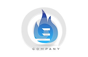 E blue fire flames alphabet letter logo design. Creative icon template for company and business