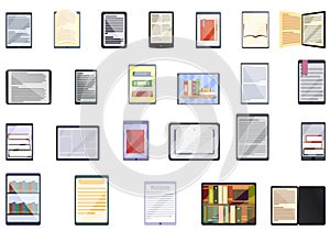 E-book application icons set, cartoon style