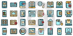E-book application icons set vector flat