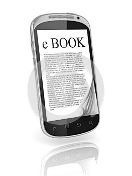 E-book 3d concept - book instead of display on the touch screen phone