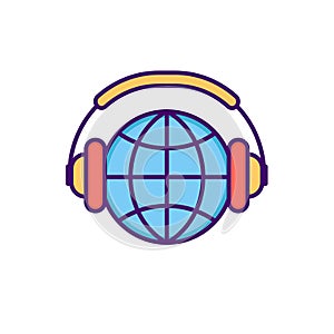 E-book, headphones logo, audio books online logotype. E-reading illustration, line style. E-learning icon, online education linear