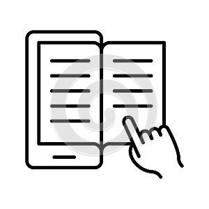 E-book icon. Online library. Reading Electronic book. E-learning concept