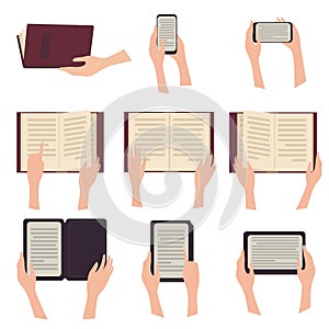 E-book, paperbook tablet and phone with text