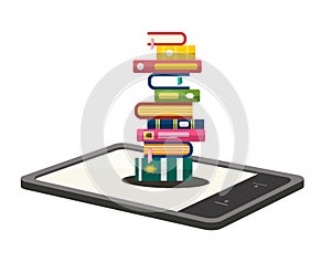 E-book Reader with Books Pile. Vector Illsutration photo