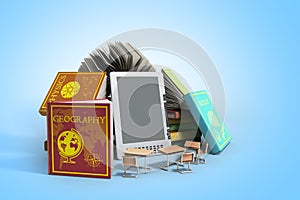 E-book reader Books and tablet on gradient 3d illustration Success knowlage concept