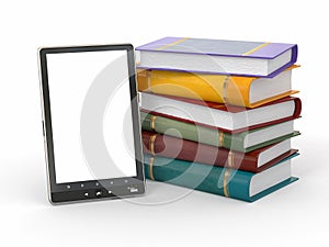 E-book reader. Books and tablet pc