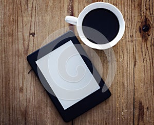 E-book reader and coffee