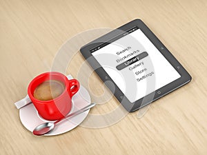 E-book reader and coffee