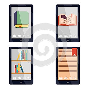E-book reader e-reader Flat icons and symbols Set Vector Illustration