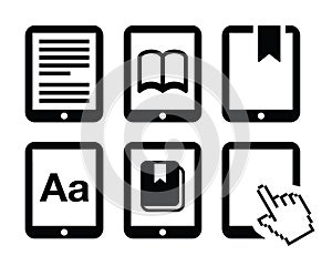 E-book reader, e-reader icons set