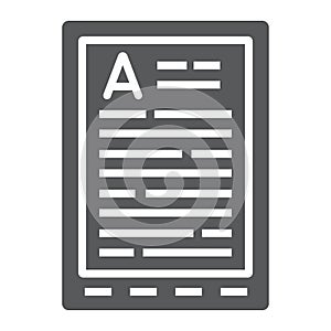 E Book Reader glyph icon, education and school, digital book sign vector graphics, a solid icon on a white background