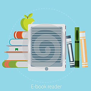 E-book reader and modern education by technology - vector flatstyle