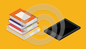 E-book reader and modern education by technology - vector flatstyle isometric