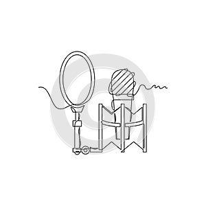 one line art Condenser Microphone vector illustration
