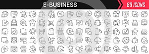 E-business linear icons in black. Big UI icons collection in a flat design. Thin outline signs pack. Big set of icons for design