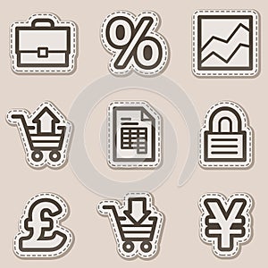 E-business web icons, brown contour sticker series