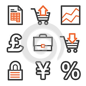 E-business web icons, orange and gray contour