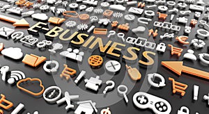 `e-business` word with 3d icons