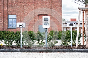 e-car charging station, electric vehicle supply equipment (EVSE) information sign electric car charge point, parking