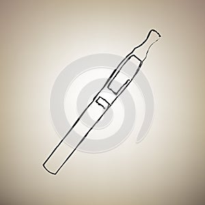 E-cigarette sign. Vector. Brush drawed black icon at light brown