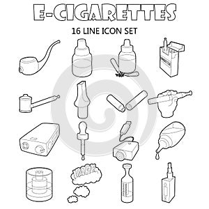 E-cigarettes icons set, outline style