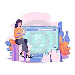 E commerce aplication flat style illustration design