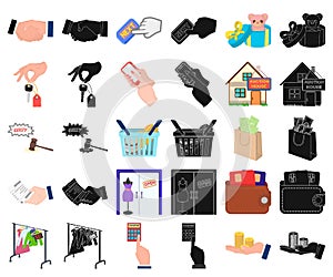 E-commerce and business cartoon,black icons in set collection for design. Buying and selling vector symbol stock web