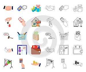 E-commerce and business cartoon,outline icons in set collection for design. Buying and selling vector symbol stock web