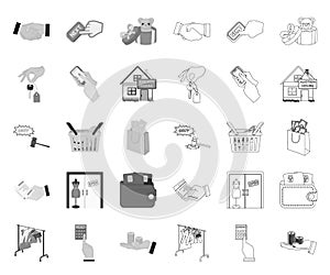 E-commerce and business mono,outline icons in set collection for design. Buying and selling vector symbol stock web