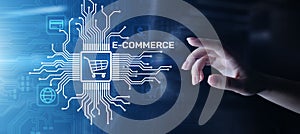 E-commerce business online digital internet shopping concept on virtual screen. photo