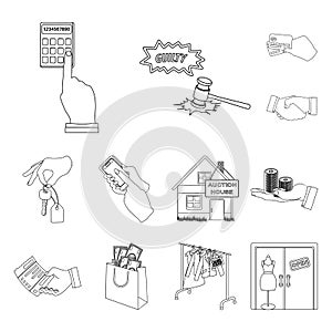 E-commerce and business outline icons in set collection for design. Buying and selling vector symbol stock web