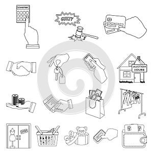 E-commerce and business outline icons in set collection for design. Buying and selling vector symbol stock web