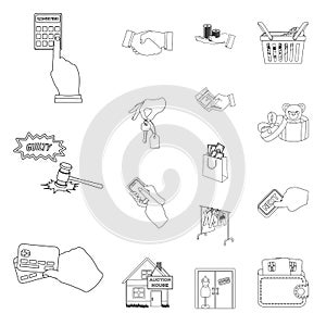 E-commerce and business outline icons in set collection for design. Buying and selling vector symbol stock web