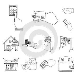 E-commerce and business outline icons in set collection for design. Buying and selling vector symbol stock web