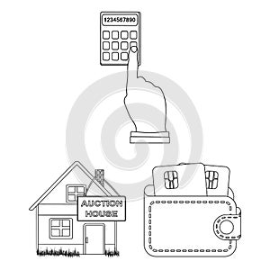 E-commerce and business outline icons in set collection for design. Buying and selling vector symbol stock web