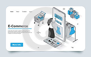 E-commerce concept in 3d isometric