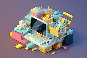 E-commerce concept, 3D style. Generative AI