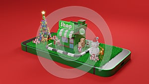 E-commerce concept on Christmas or new year, Shopping online and delivery service on mobile application., 3d rendering