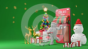 E-commerce concept on Christmas or new year, Shopping online and delivery service on mobile application., 3d rendering