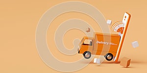 E-commerce concept, Delivery service on mobile application, Transportation delivery by truck